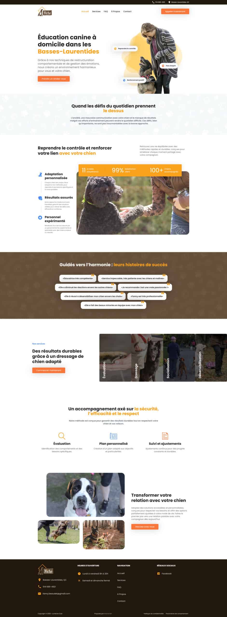 Aperçu du site web de dressage canin La Niche Club.